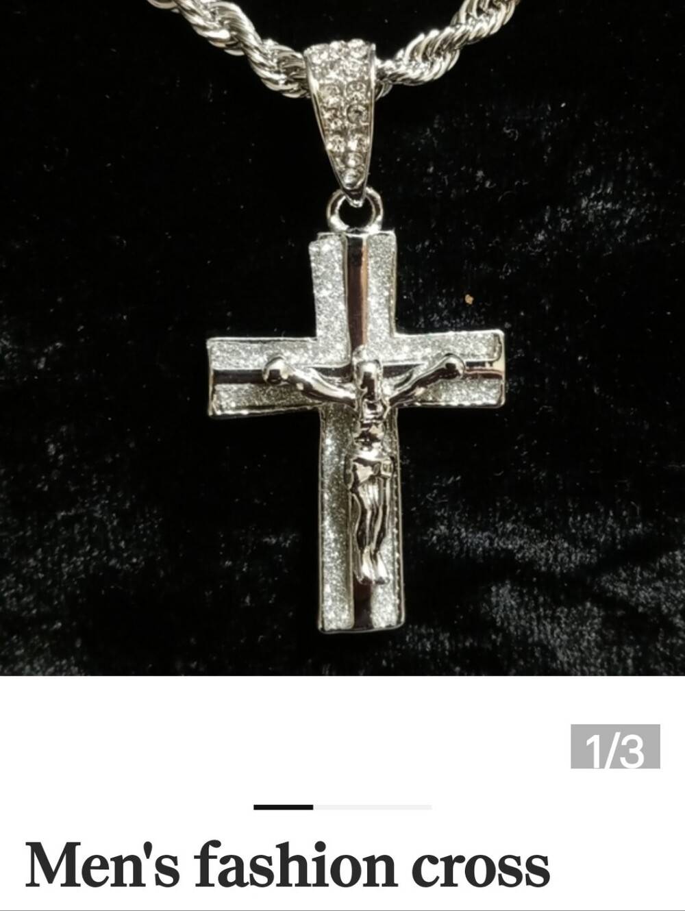 Silver Crucifix Pendant Necklace - Men's Fashion Cross 24 Inches Long Chain !!